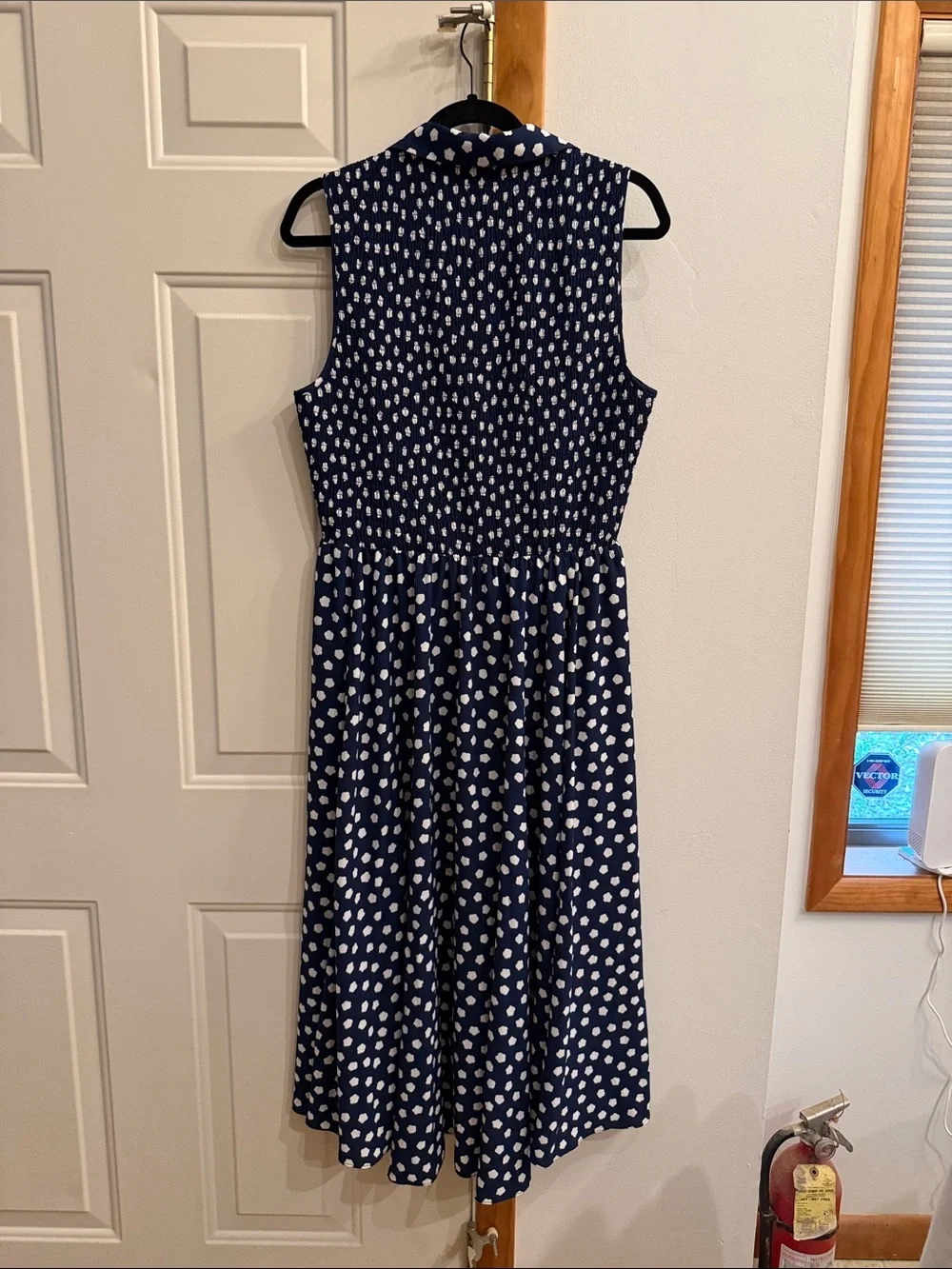 kate spade Navy and White Polka Dot Sleeveless Midi Dress